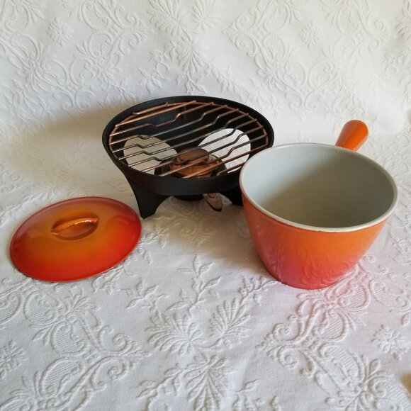 Le Creuset Fondue Pot Enamel Cast Iron With Base Vintage - Picture 3 of 9